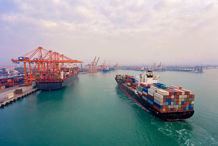 A freighter pulls into port for unloading